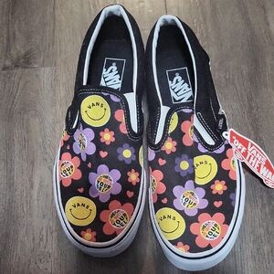 Vans Black and Colorful Floral Slip-On Sneakers Sz 10 Nwt